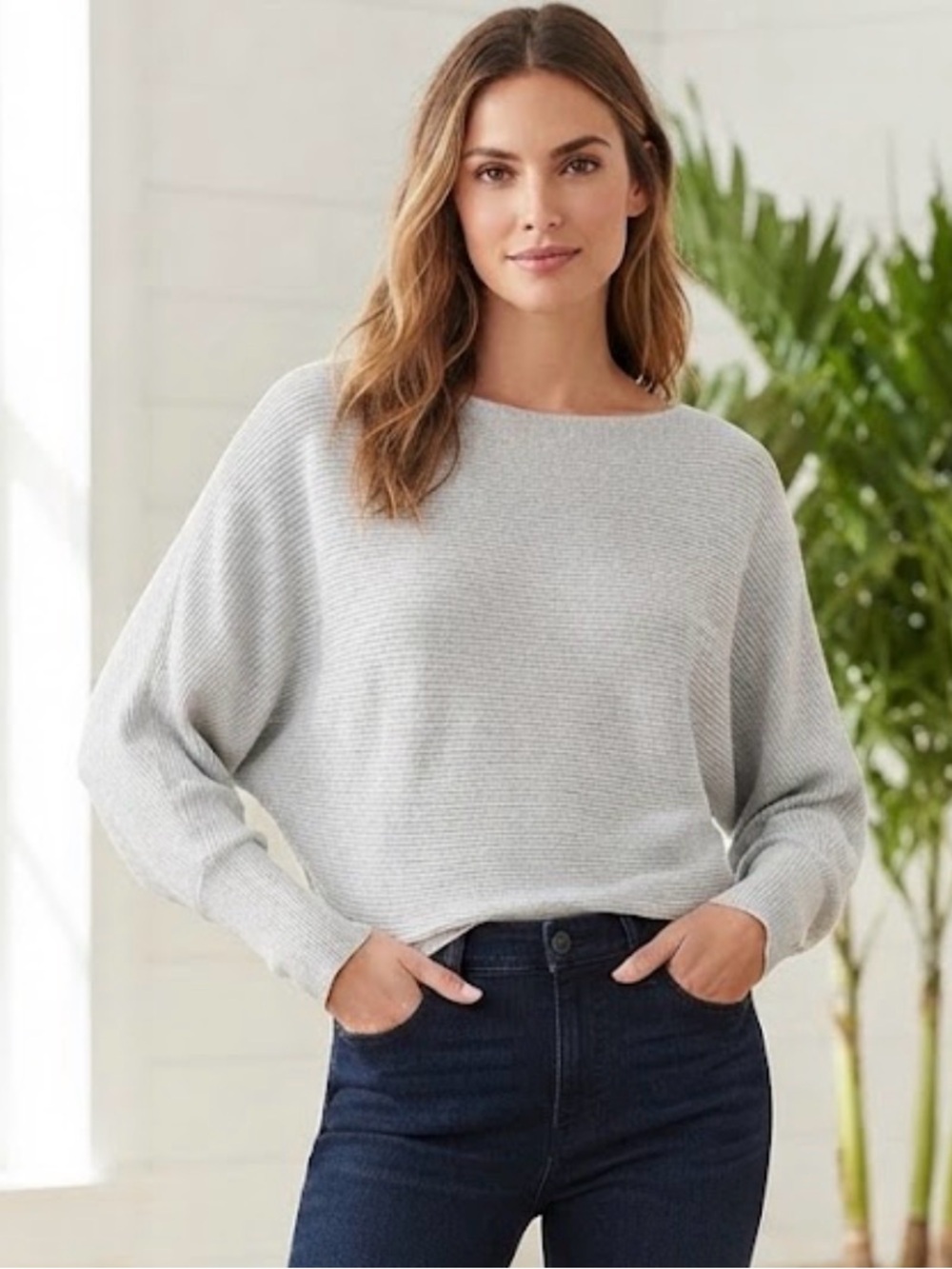 Tommy Bahama Bonita Boatneck Ribbed Sweater Pearl Gray Heather Size M coastal
